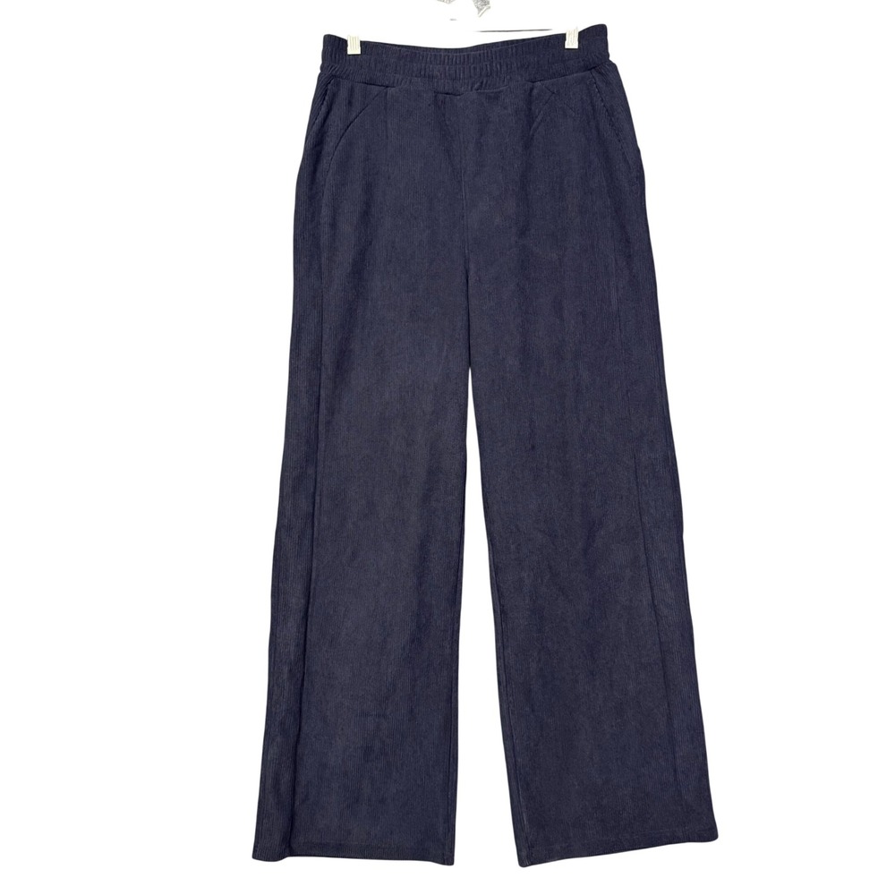 Halara Corduroy Wide Leg Pants Women Medium Tall Navy Blue High Rise Elastic NWT